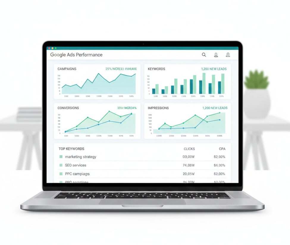Search advertising campaign being configured in Google Ads Google Ads performance optimization in progress