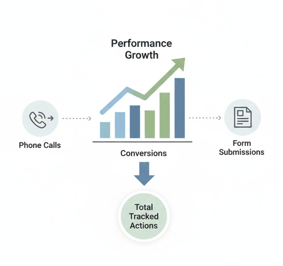 Marketing performance report showing conversions and key metrics Analytics dashboard tracking leads and conversions